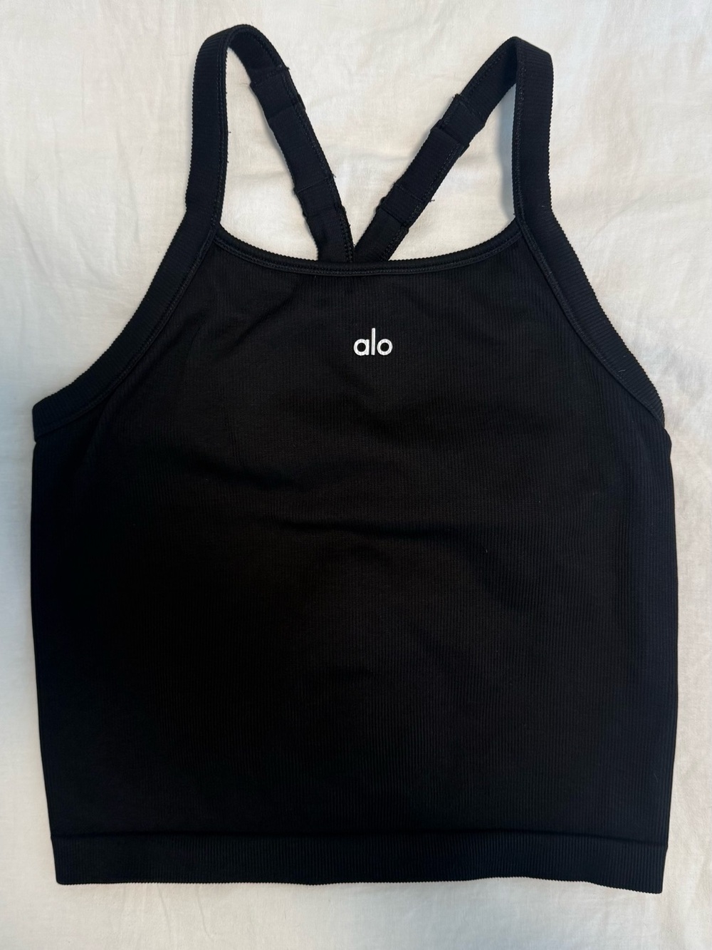 ALO Yoga Black Ribbed Tank Top with Crossback Straps